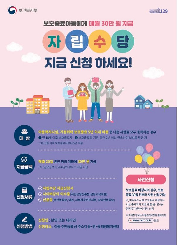 자립준비청년 자립수당 신청하세요