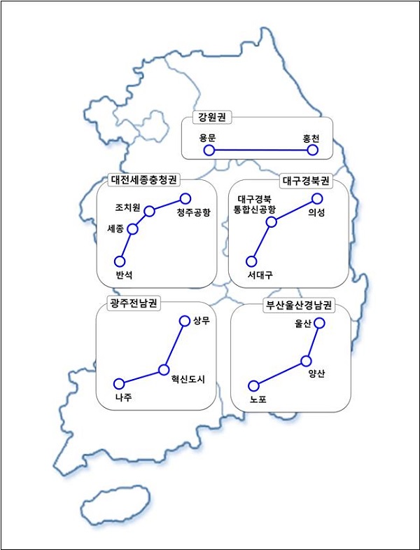 4차망 계획 비수도권 광역철도 선도사업 노선도