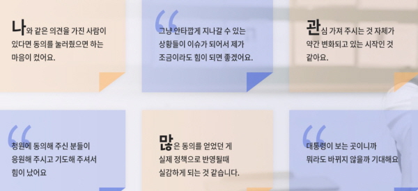 국민청원은 국민의 목소리를 들었고, 국민은 국민청원을 통해 목소리를 내기 시작했습니다.