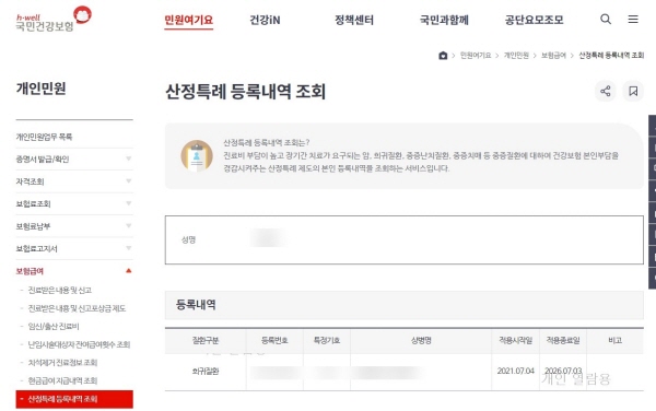 산정특례는 5년의 기간을 주기로 재등록해야 한다.