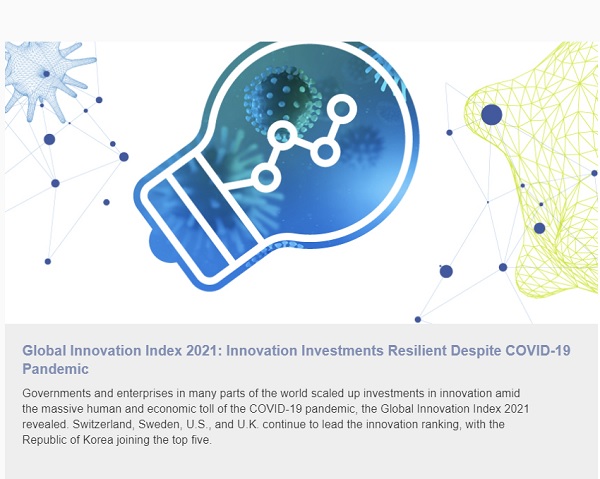 우리나라가 글로벌 혁신지수에서 역대 최고인 세계 5위, 아시아지역에서는 1위를 차지했다. (사진=세계지식재산기구(WIPO) 홈페이지)