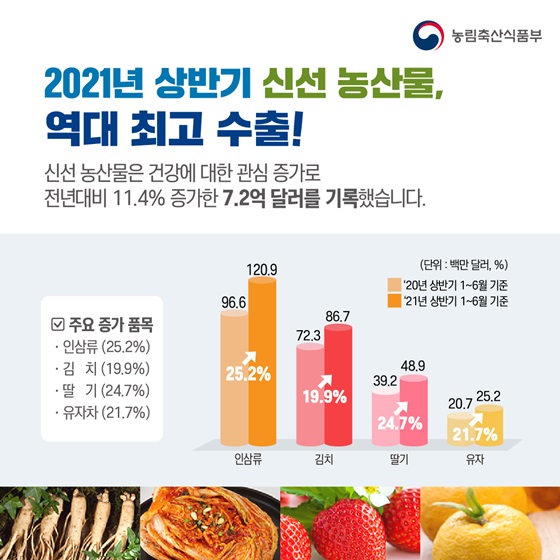 2021년 상반기 신선 농산물, 역대 최고 수출!