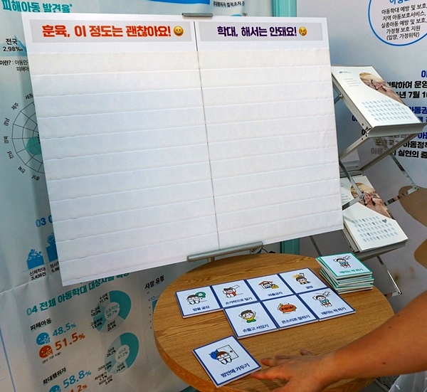 홍보장에서 본 테스트. 어느 것이 훈육이고 체벌인가 였는데 사실 답은 모두 체벌이었다.