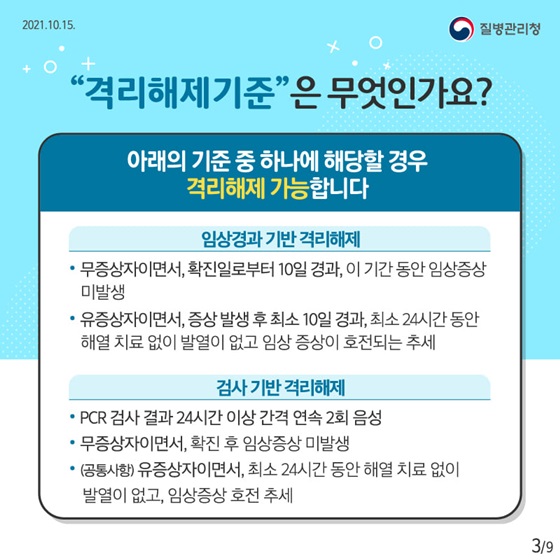 “격리해제기준”은 무엇인가요?