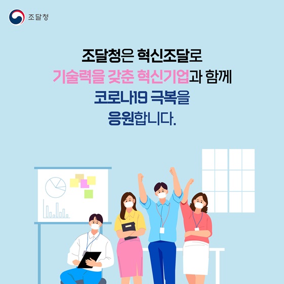 조달청은 혁신조달로 기술력을 갖춘 혁신기업과 함께 코로나19 극복을 응원합니다.