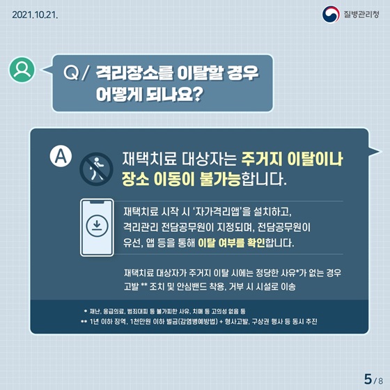 Q. 격리장소를 이탈할 경우 어떻게 되나요?