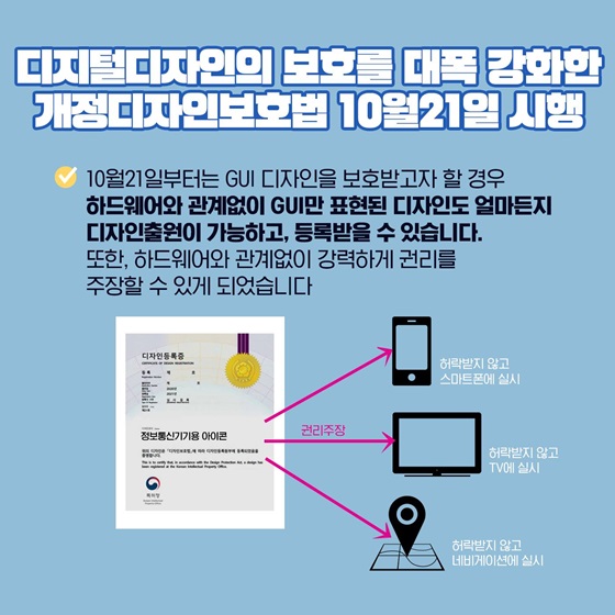 디지털 디자인의 보호를 대폭 강화한 개정 디자인보호법 10월 21일 시행