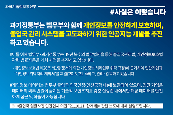 개인정보 안전하게 보호하며 출입국관리 시스템 고도화 인공지능 개발 추진.