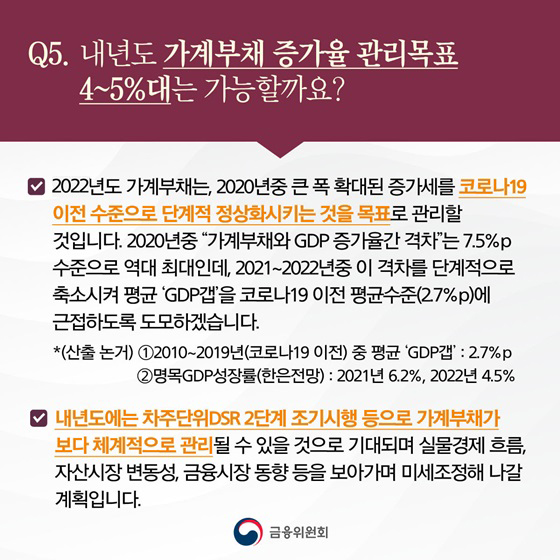 내년도 가계부채 증가율 관리목표 4~5%대는 가능할까요?