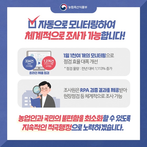 자동으로 모니터링하여 체계적으로 조사가 가능합니다!