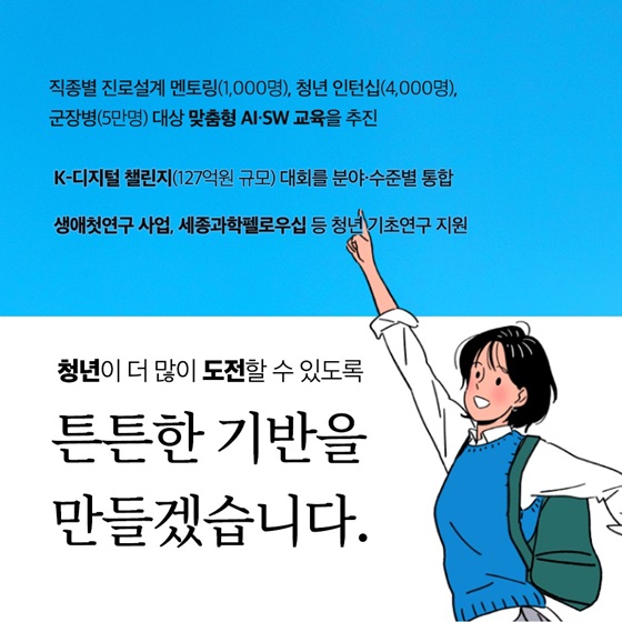 청년이 더 많이 도전할 수 있도록 튼튼한 기반을 만들겠습니다.