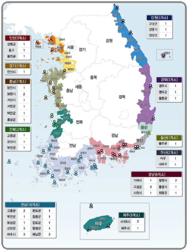 2022년도 어촌뉴딜300사업 대상지 위치도. (자료=해양수산부)