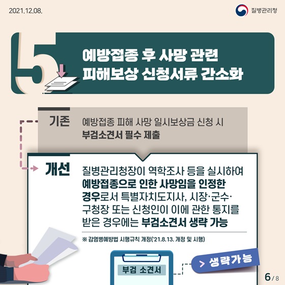5. 예방접종 후 사망 관련 피해보상 신청서류 간소화