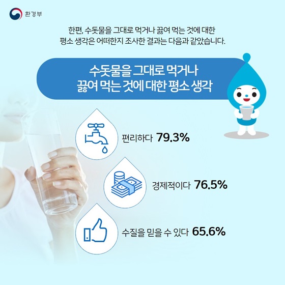 수돗물을 그대로 먹거나 끓여 먹는 것에 대한 평소 생각