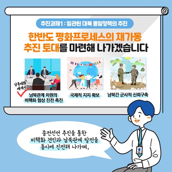 한반도 평화프로세스의 재가동 추진 토대를 마련해 나가겠습니다.