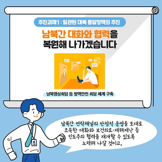 남북간 대화와 협력을 복원해 나가겠습니다.