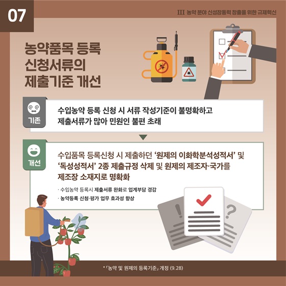 7. 농약품목 등록 신청서류의 제출기준 개선