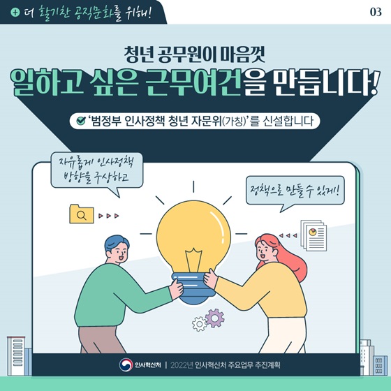 청년 공무원이 마음껏 일하고 싶은 근무여건을 만듭니다!