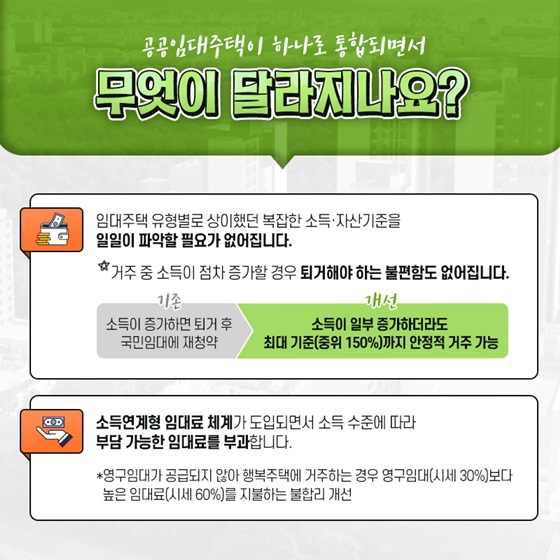 공공임대주택이 하나로 통합되면서 무엇이 달라지나요?