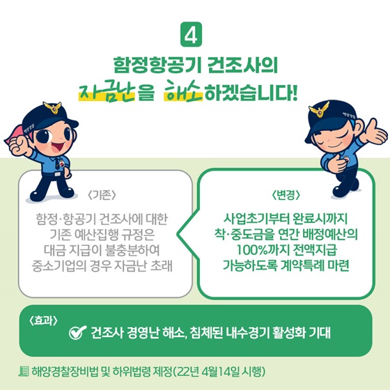 4. 함정항공기 건조사의 자금난을 해소하겠습니다!