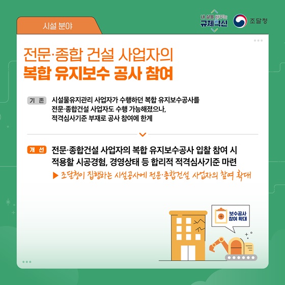 전문·종합 건설 사업자의 복합 유지보수 공사 참여