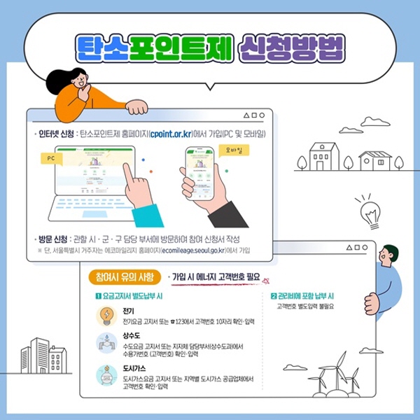 탄소포인트 제도 참여는 탄소포인트제도 누리집과 관할 시군구를 직접 방문해 신청할 수 있다.