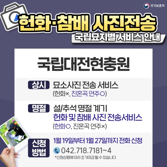 헌화 참배 사진전송 서비스 마련