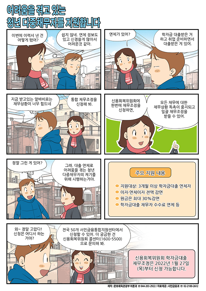 [정책만화] 어려움을 겪고 있는 청년 다중채무자를 지원합니다.