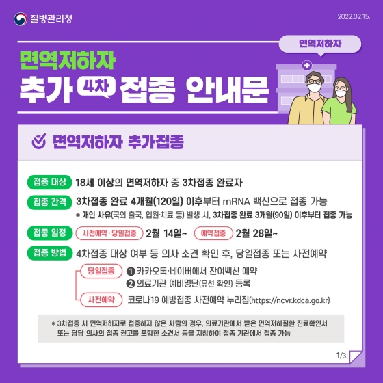 면역저하자 & 요양병원·시설 추가(4차) 접종 안내