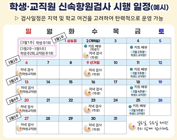 새 학기 학교 신속항원 선제검사 일정(예시).
