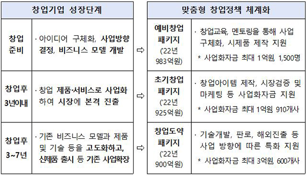 창업기업의 성장단계별 특성 및 정책 체계화.