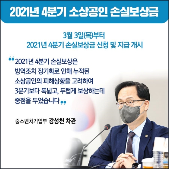 2021년 4분기 소상공인 손실보상금, 3월 3일(목)부터 신청·지급