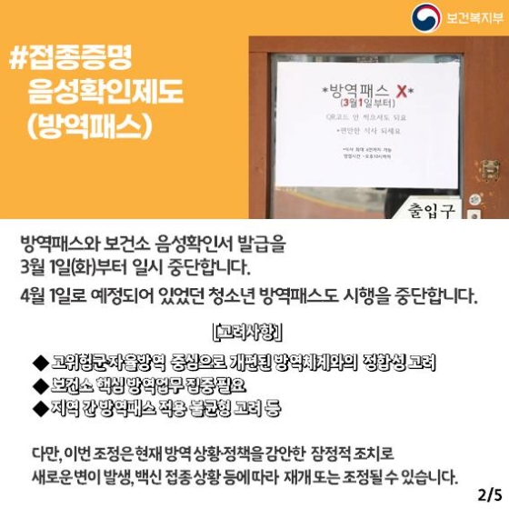 키워드로 보는 ‘접종증명·음성확인제도(방역패스) 잠정 중단’(3.1~)