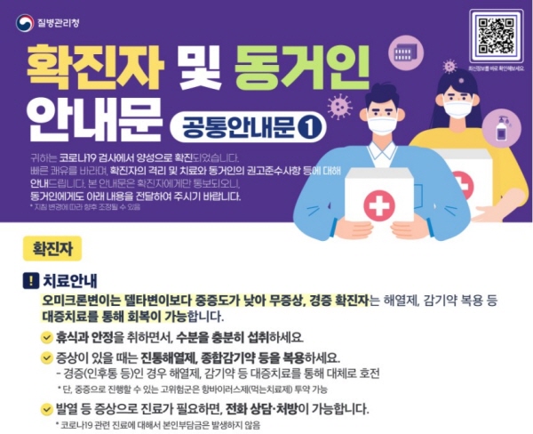 확진자 코로나19 대처를 위한 안내문(출처 : 질병관리청)