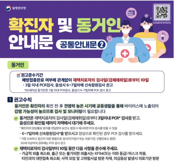 동거인 코로나19 대처를 위한 안내문(출처 : 질병관리청)