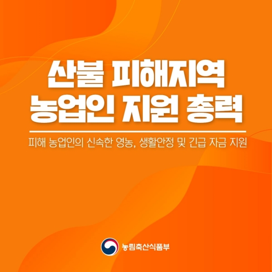 산불 피해 지역 농업인들에게 적극 지원하겠습니다