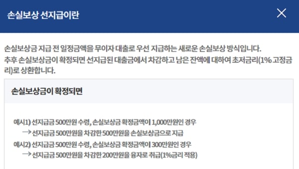 손실보상 선지급은 손실보상 확정금액에 따라 상환 조건이 달라진다.(사진=손실보상선지급.kr)