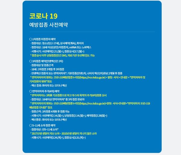 코로나19 예방접종 예약 홈페이지에서 접종대상군에 대한 안내가 메인에 게재되어있다(출처=코로나19 예방접종)