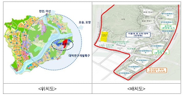 행복도시 세종공동캠퍼스 행복기숙사 위치도 및 배치도.