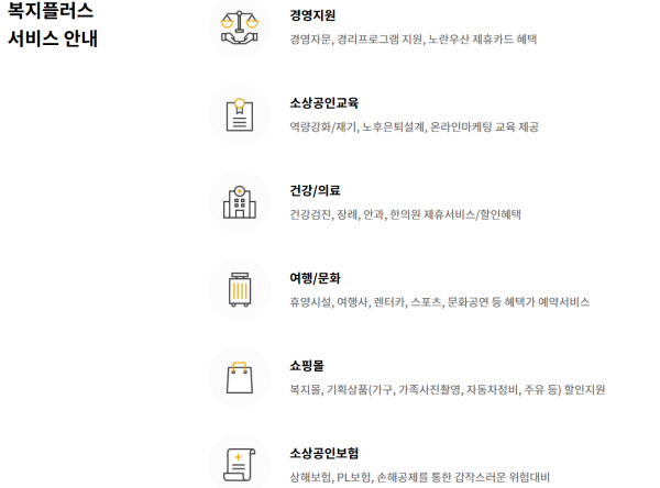 노란우산을 통해 소득공제 외에도 건강검진 및 법률. 세무상담 등 다양한 혜택을 받을 수 있다.(출처=노란우산 누리집)