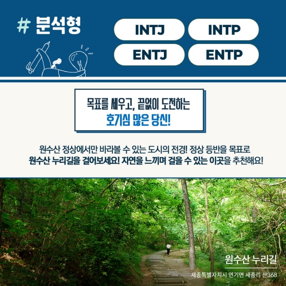 MBTI 유형별 행정중심복합도시 속 걷기 좋은 공간 추천