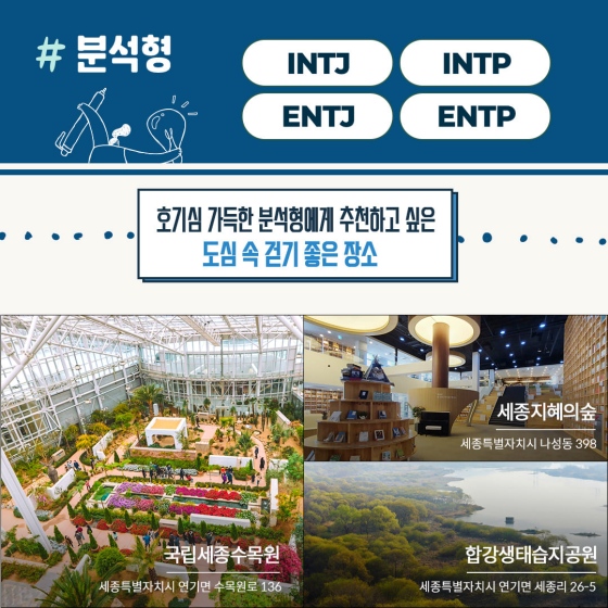 MBTI 유형별 행정중심복합도시 속 걷기 좋은 공간 추천