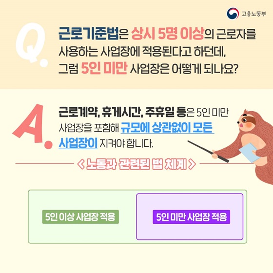 5인미만 사업장이 지켜야 할 근로기준법