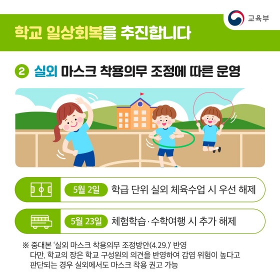 온전한 학교 일상 회복, 5월 2일부터 본격 시작됩니다!