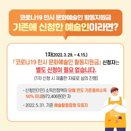 문화예술인 활동지원금, 신청하세요!