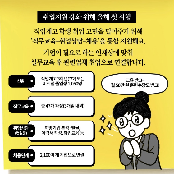 [딱풀이]  직업계고 졸업(예정)자 대상 직무교육 후 취업연계