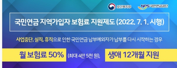 7월 1일부터 지역가입자도 국민연금 보험료를 지원받을 수 있다.