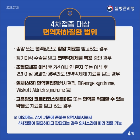 18-49세 기저질환자 및 면역저하자 코로나19 4차 접종 안내
