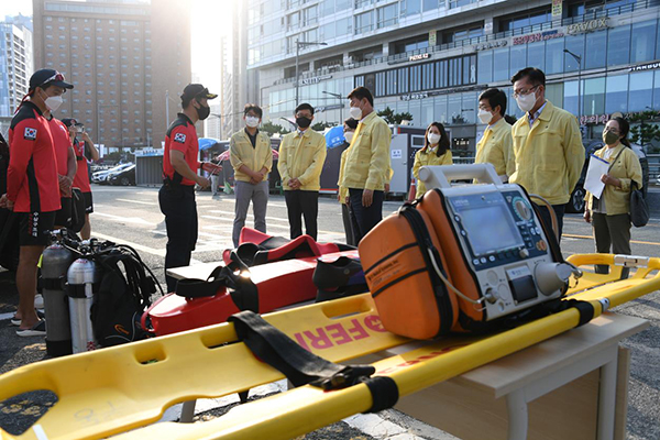 지난 19일 실시된 해운대 해수욕장 방역점검 현장. (사진=해양수산부)