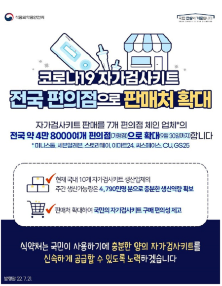 코로나19 자가검사키트, 전국 편의점으로 판매처 확대 (출처=질병관리청)